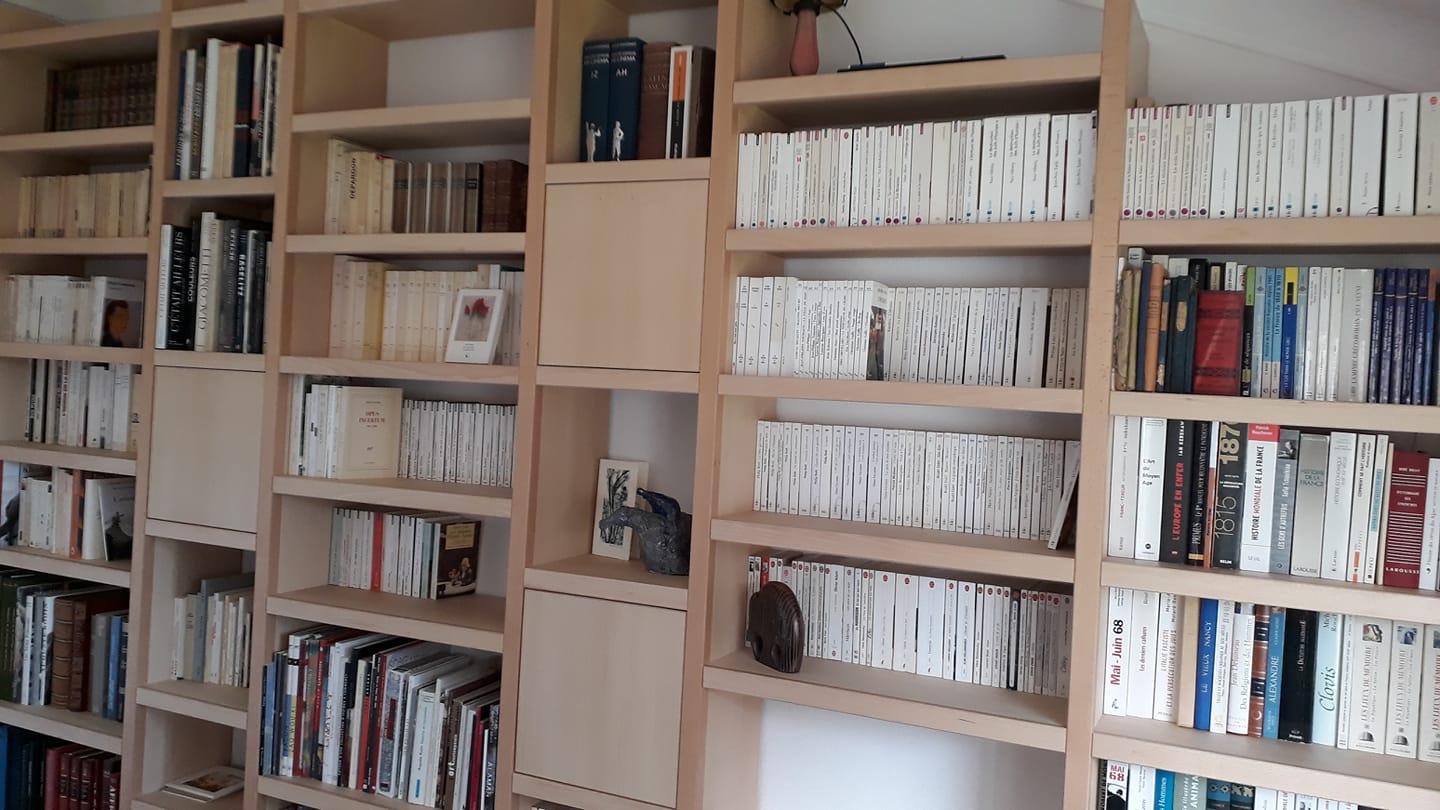 Bibliothèque en bois, étagères et rangements fermés