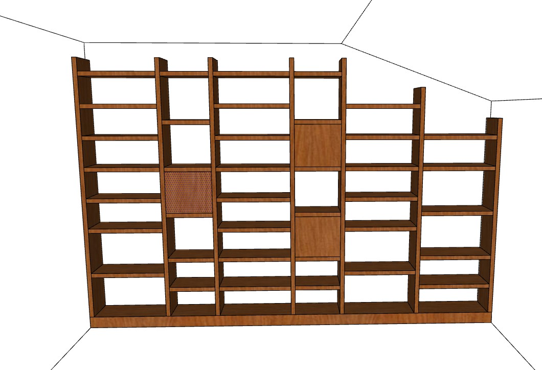 Dessin de conception d’une bibliothèque à étagères et portes
